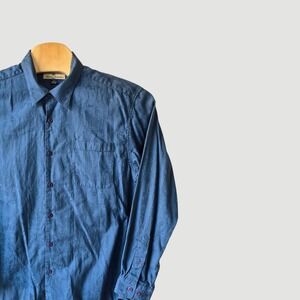 Tommy Bahama Mens XL Blue Textured Long Sleeve Button Down Shirt